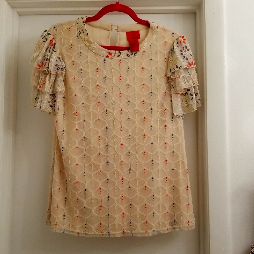 V Cristina Beautiful lace overlay top NWOT